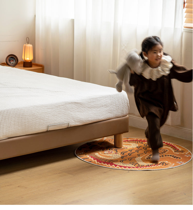 Beech Solid Wood Children's Organic Leather Soft High Headboard Biscuit Bed