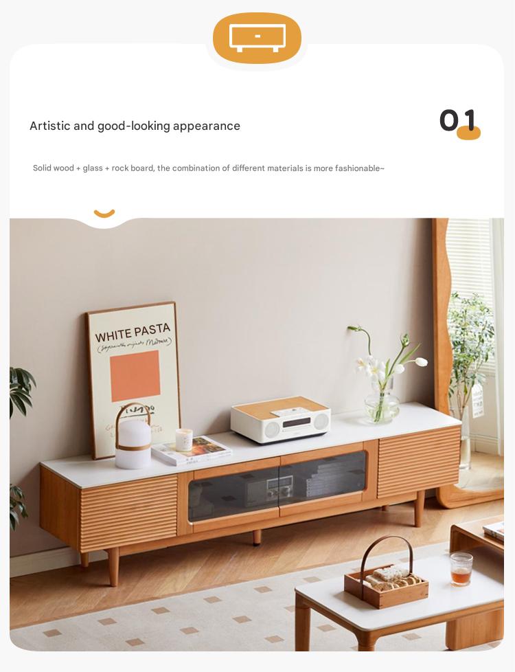 Pine Solid Wood Modern Rock Floor TV Cabinet.