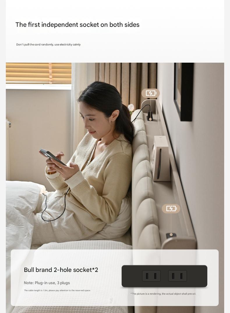 Oak, Poplar Solid Wood Piano Key Bed, Technology Cloth