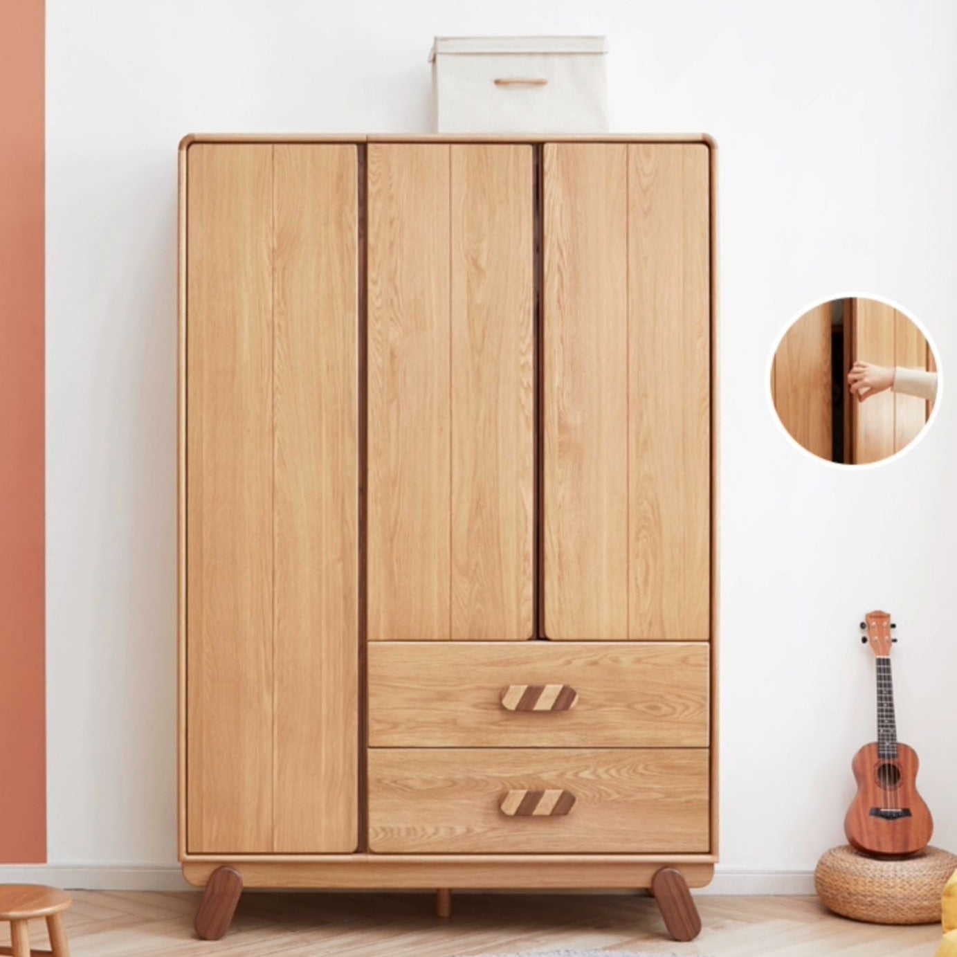 Oak Solid Wood Children's Wardrobe Modern