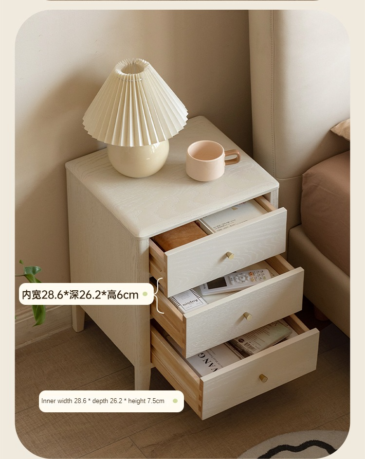 Oak Solid Wood, Solid RubberWood Nightstand Cream Style)