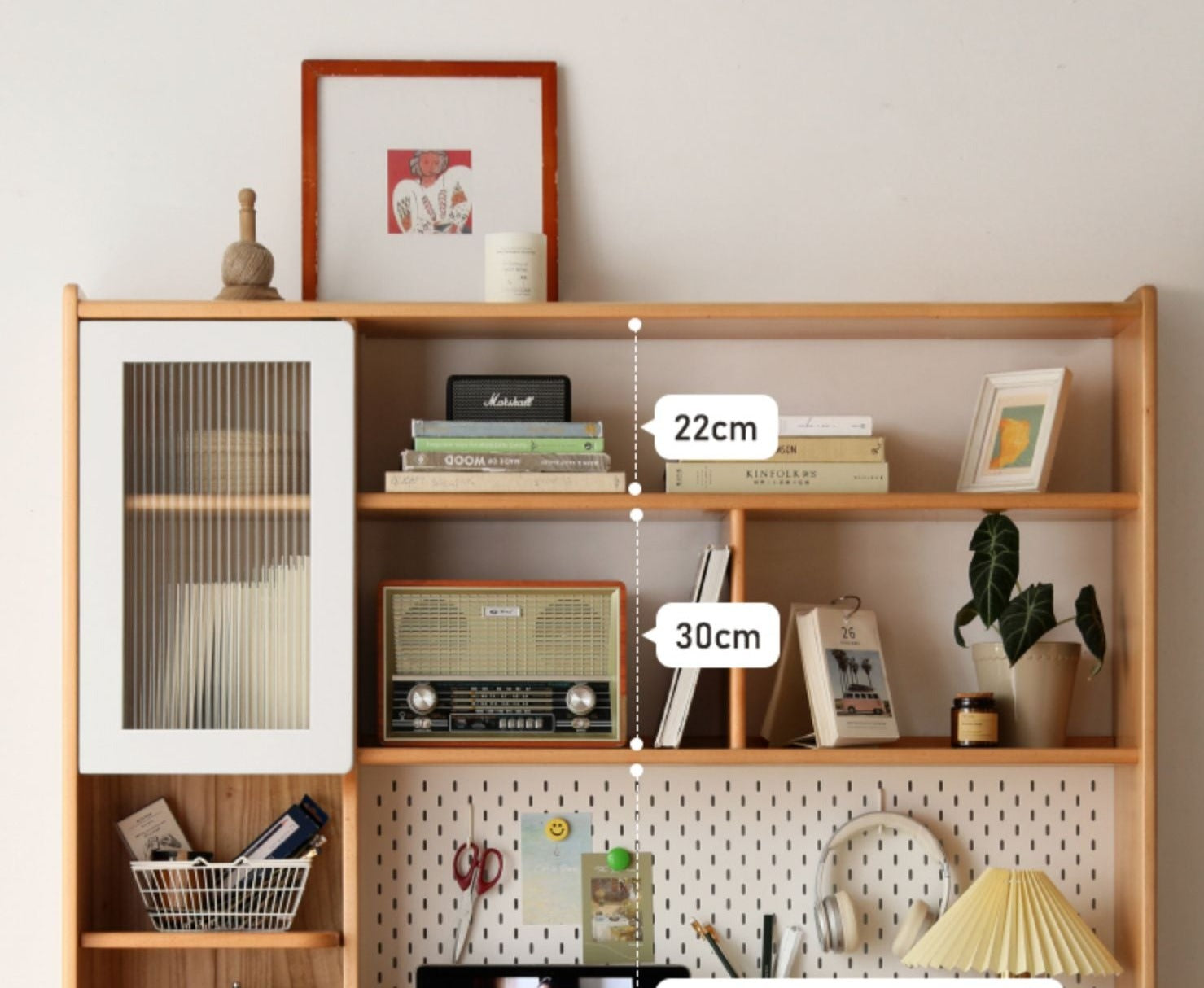 Beech Solid Wood Desk Bookshelf Combination