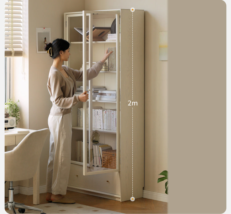 Oak Solid Wood Combination Bookcase Glass Door Floor-to-ceiling Bookshelf