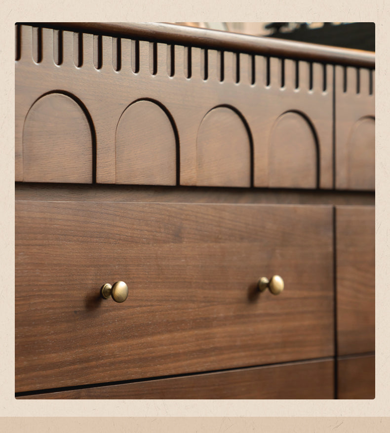 Black Walnut, Poplar, Solid Rubberwood French Retro Chest of Drawers