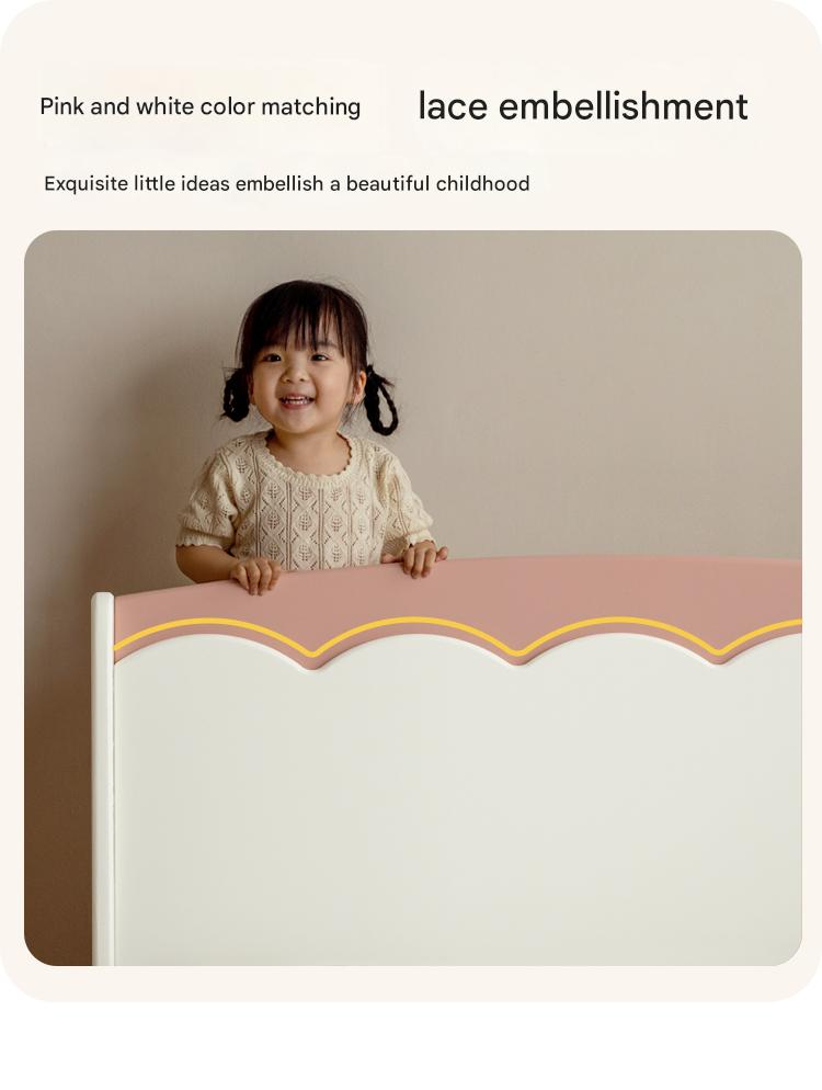 Rubber Solid Wood Cream Style Single Bed.