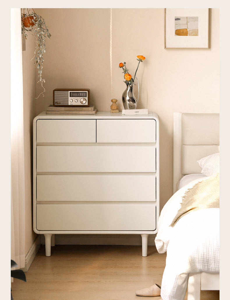 Tulipwood Solid Wood, Solid Rubberwood Milky Cream Style Chest of Drawers