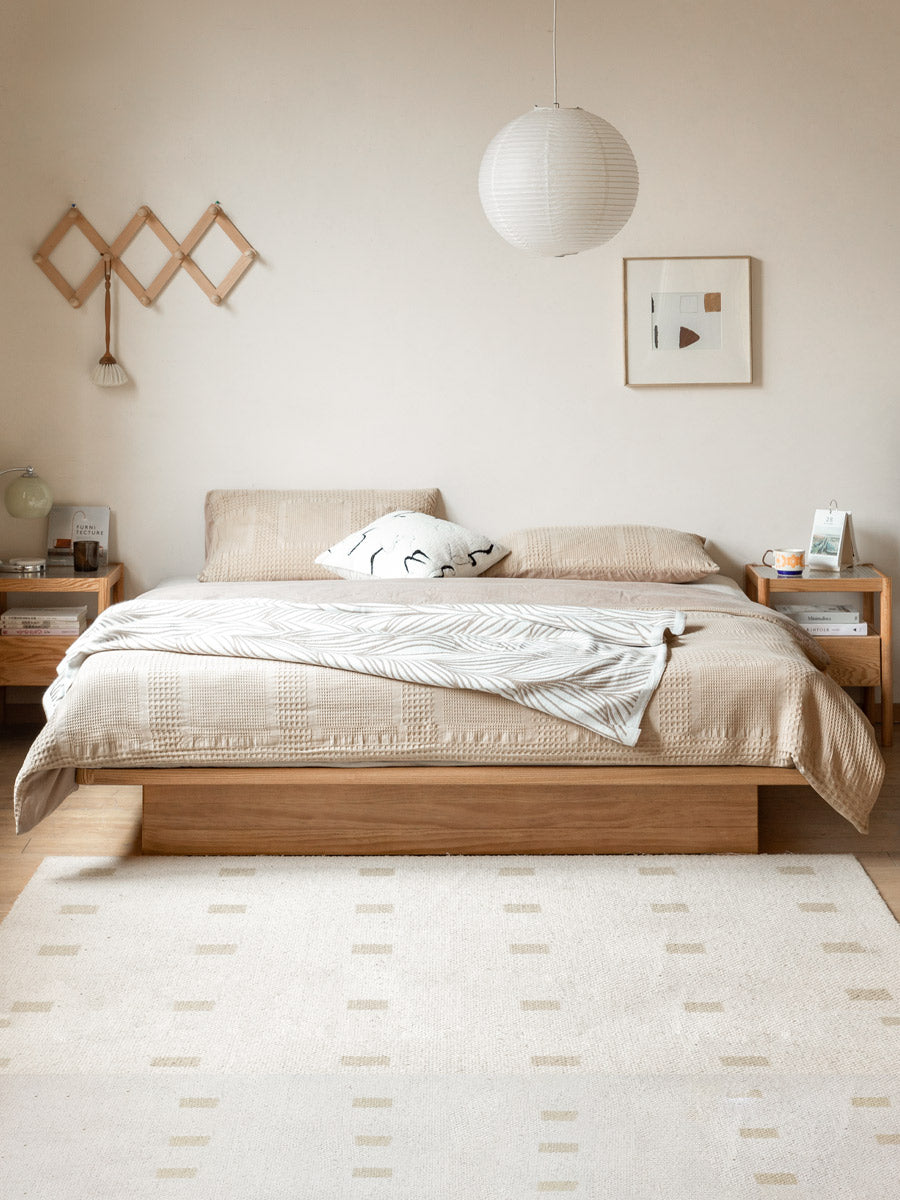 OAK Solid Wood platform bed, headboard-free bed Suspended Bed