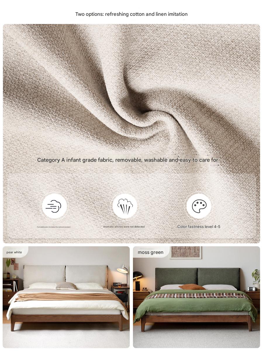 Oak Solid Wood Fabric Upholstered Soft Bed