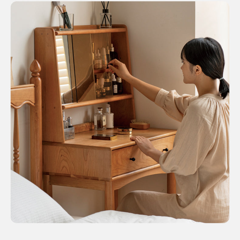 Cherry, Birch Solid Wood Multi-Functional Storage Vanity Table.