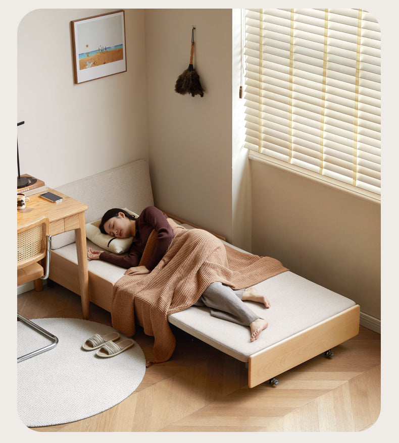 Beech Solid Wood Sofa Ull Out Retractable Single Bed.