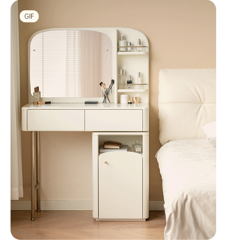 Poplar Solid Wood Dressing Table, Storage Cabinet Cream.