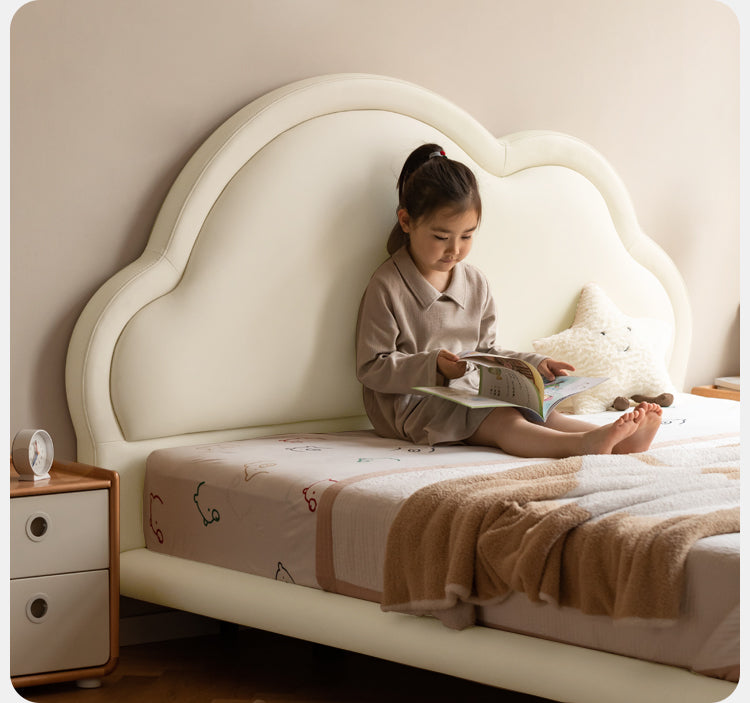 Сream style Organic Leather kid's Cloud Bed, suspended bed<