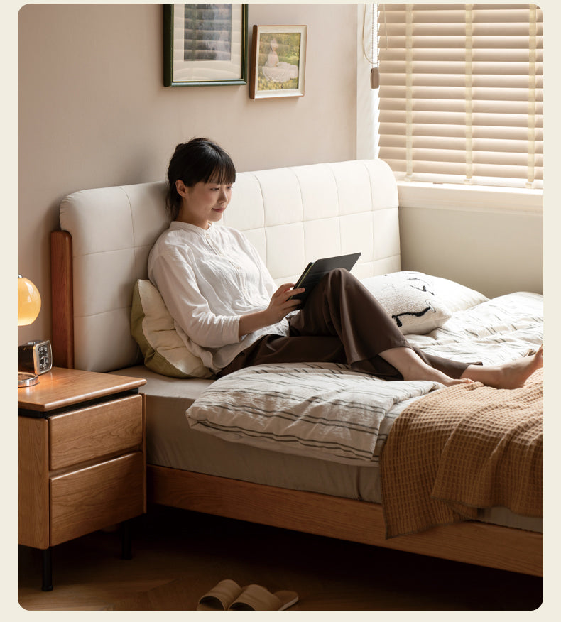 Cherry Solid Wood fabric Soft Bed