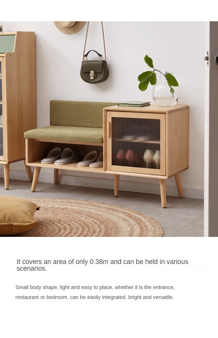 Beech Solid Wood Shoe Changing Stool Multifunctional With Cabinet