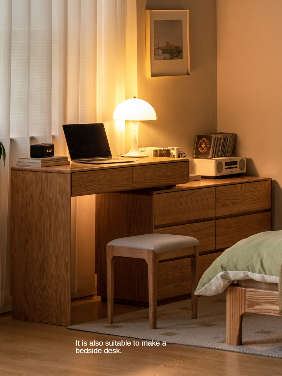 Oak, Ash Solid Wood Retractable Dressing Table Storage Cabinet.