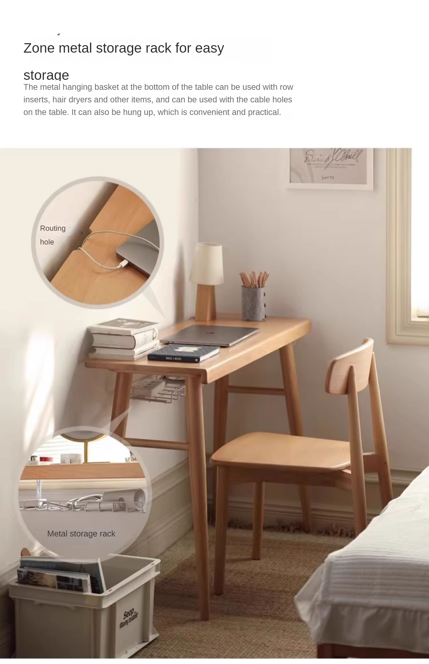 Beech Solid Wood Office DeskStorage Rack Integrated