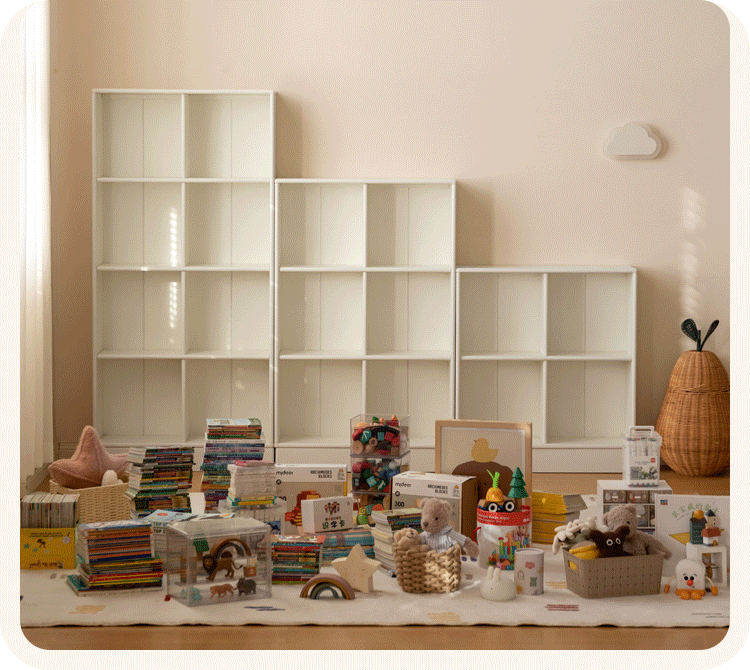 Rubber Solid Wood Cream Style Children's Free Сombination Bookshelf