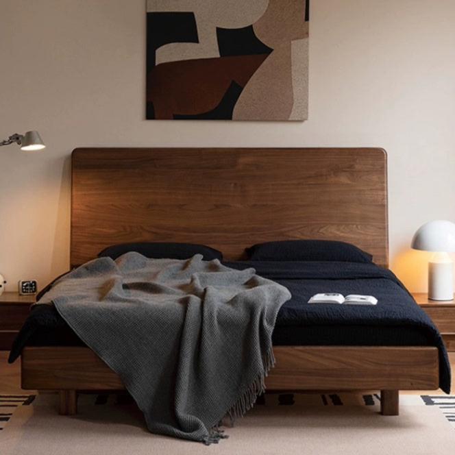 North American Black walnut, Ash solid wood bed simple high head.