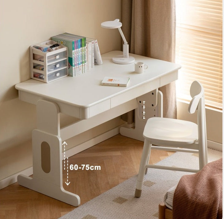 Beech Solid Wood Lift Study Desk Adjustable White Children's Desk
