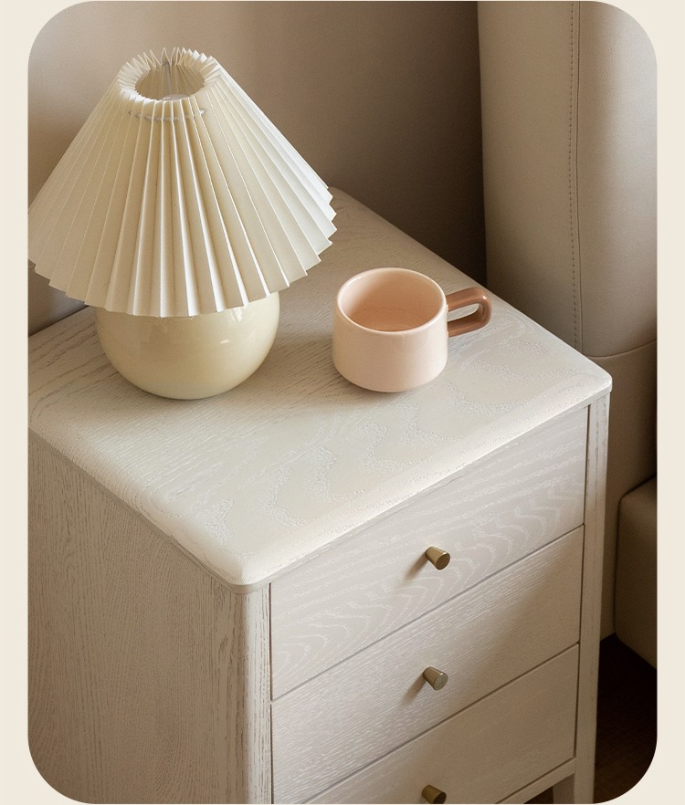 Oak Solid Wood, Solid RubberWood Nightstand Cream Style)