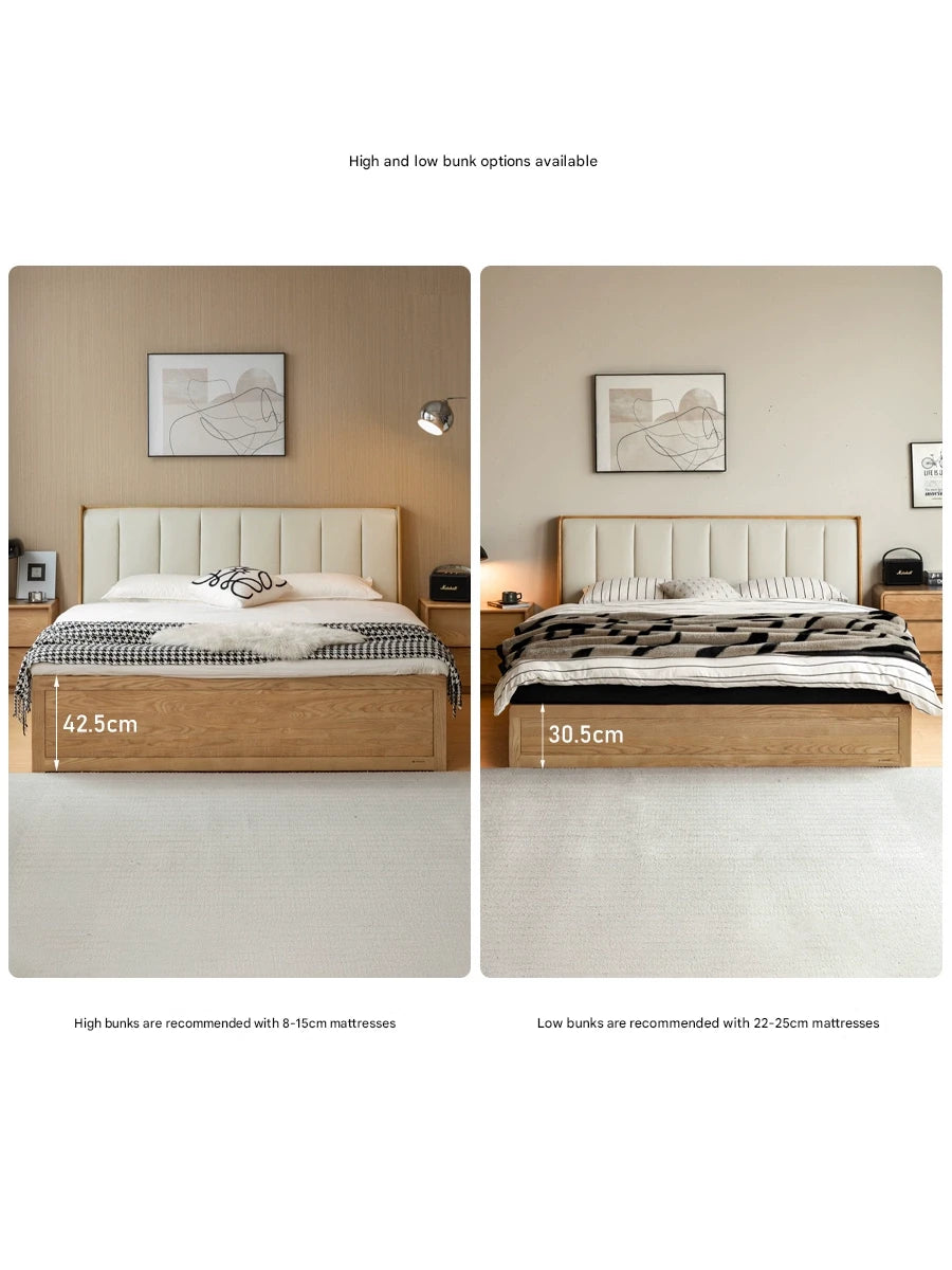 Ash Solid Wood Genuine Leather, Technical Cloth Box Storage Bed