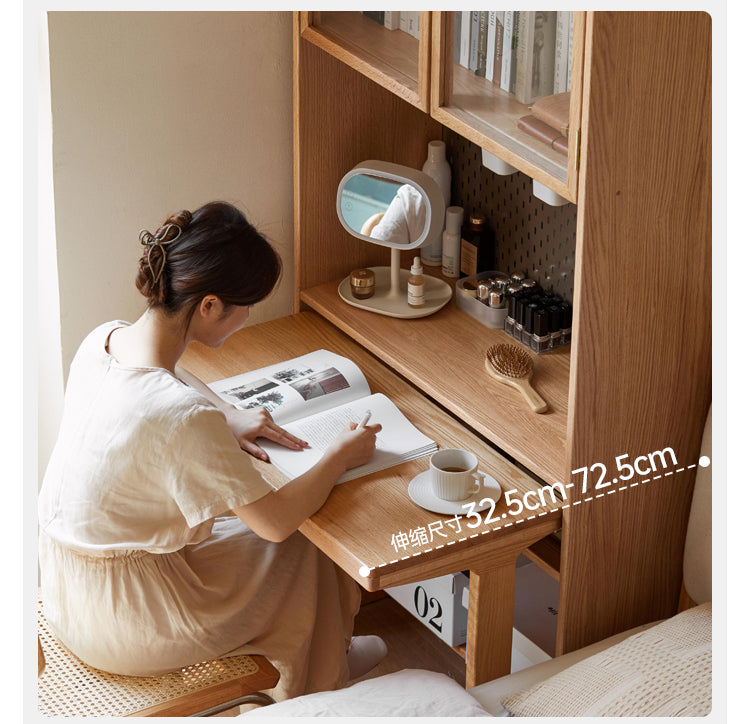 Oak, Cherry Solid Wood Desk Bookshelf Integrated Study Table