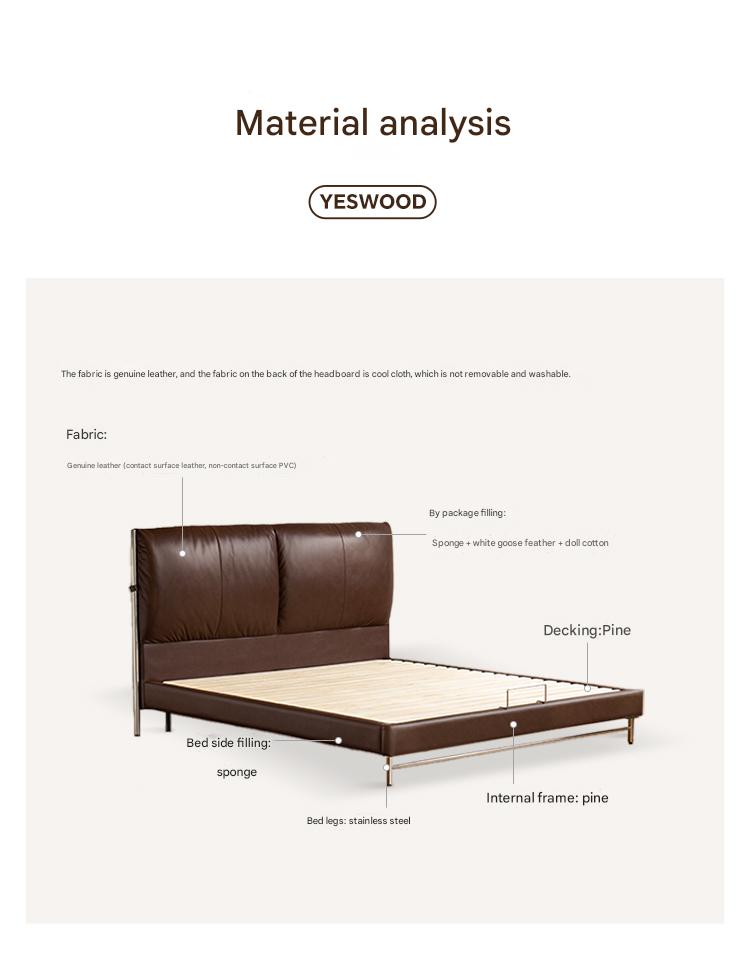 Leather Italian Light Luxury Brown Double Bed