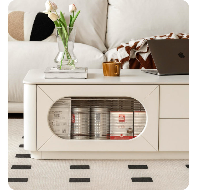 Poplar Solid Wood Floor Cream Style Rock Board Coffee Table