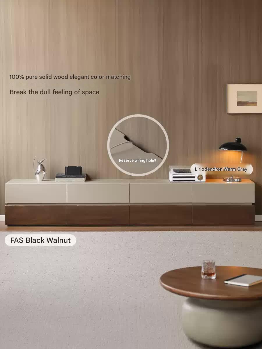 Black Walnut Solid Wood Italian Light Luxury Floor TV Cabinet.