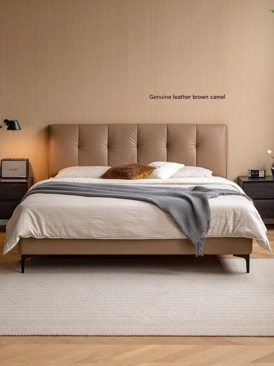 Genuine Leather, Ecological Cloud Leather Bed Cream Style Light Luxury
