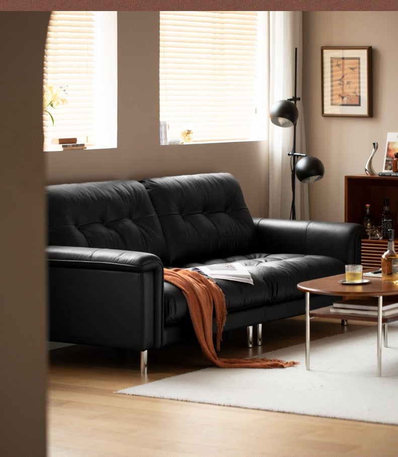 Genuine Leather Biscuit Tufted Leather Sofa with Track Arms