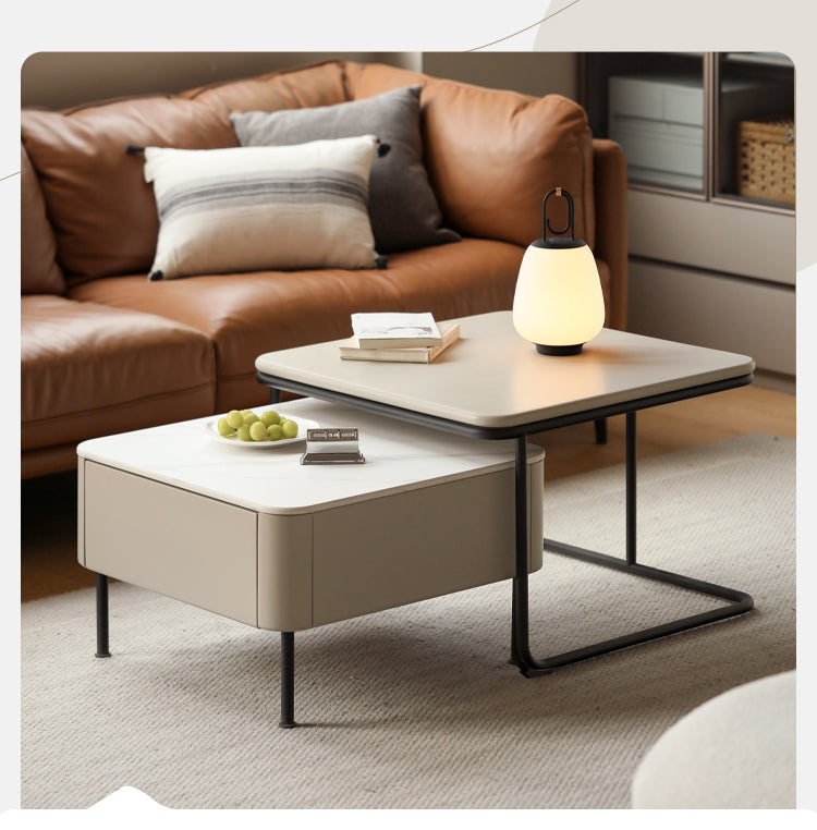 Poplar Solid Wood Modern Light Luxury Rock Board Coffee Table