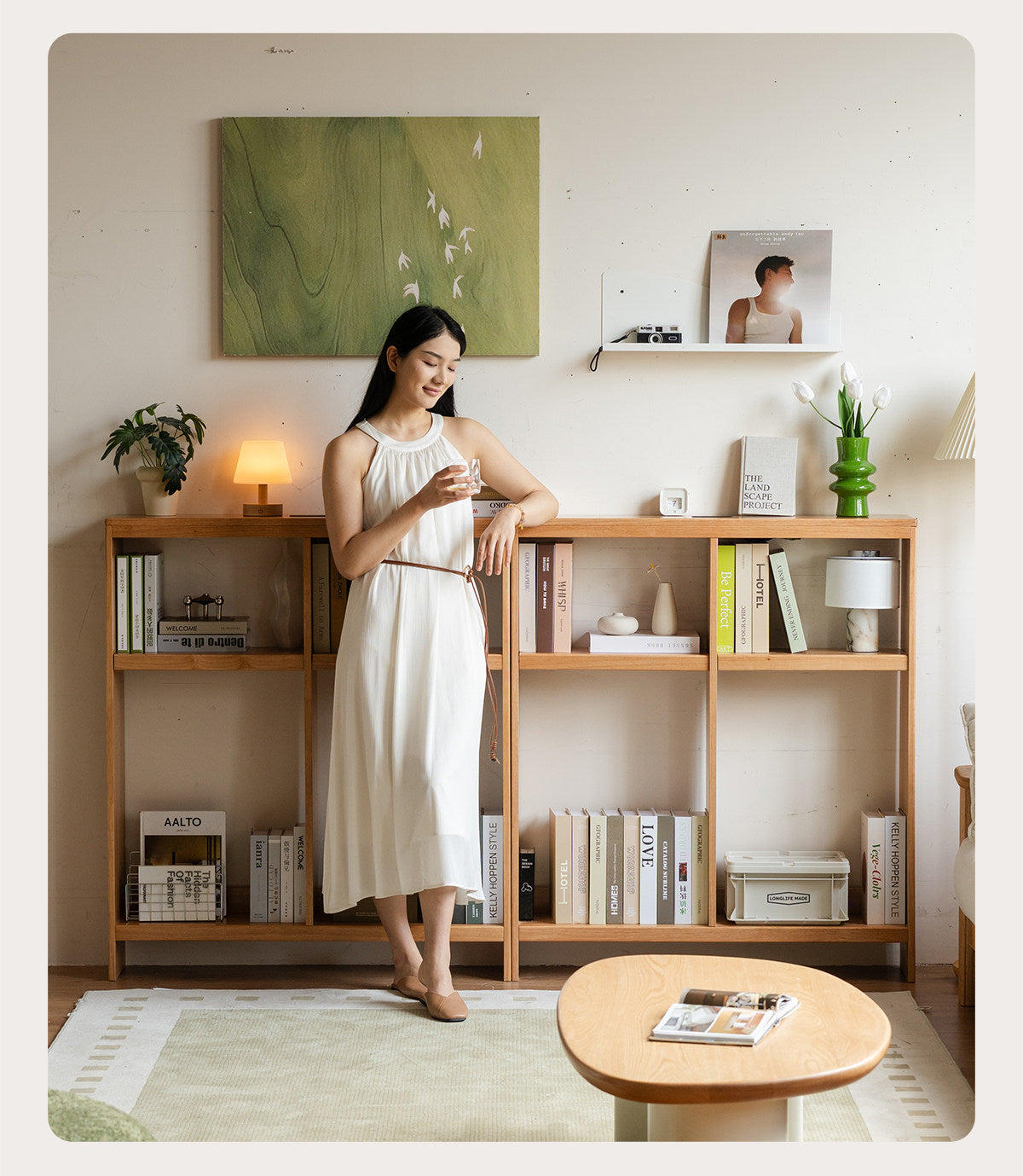 Solid RubberWood Sofa Back Console Table with Open Storage Shelves