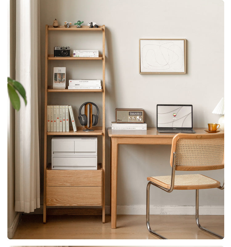 Oak Solid Wood Side Cabinet, Trapezoidal Storage Rack