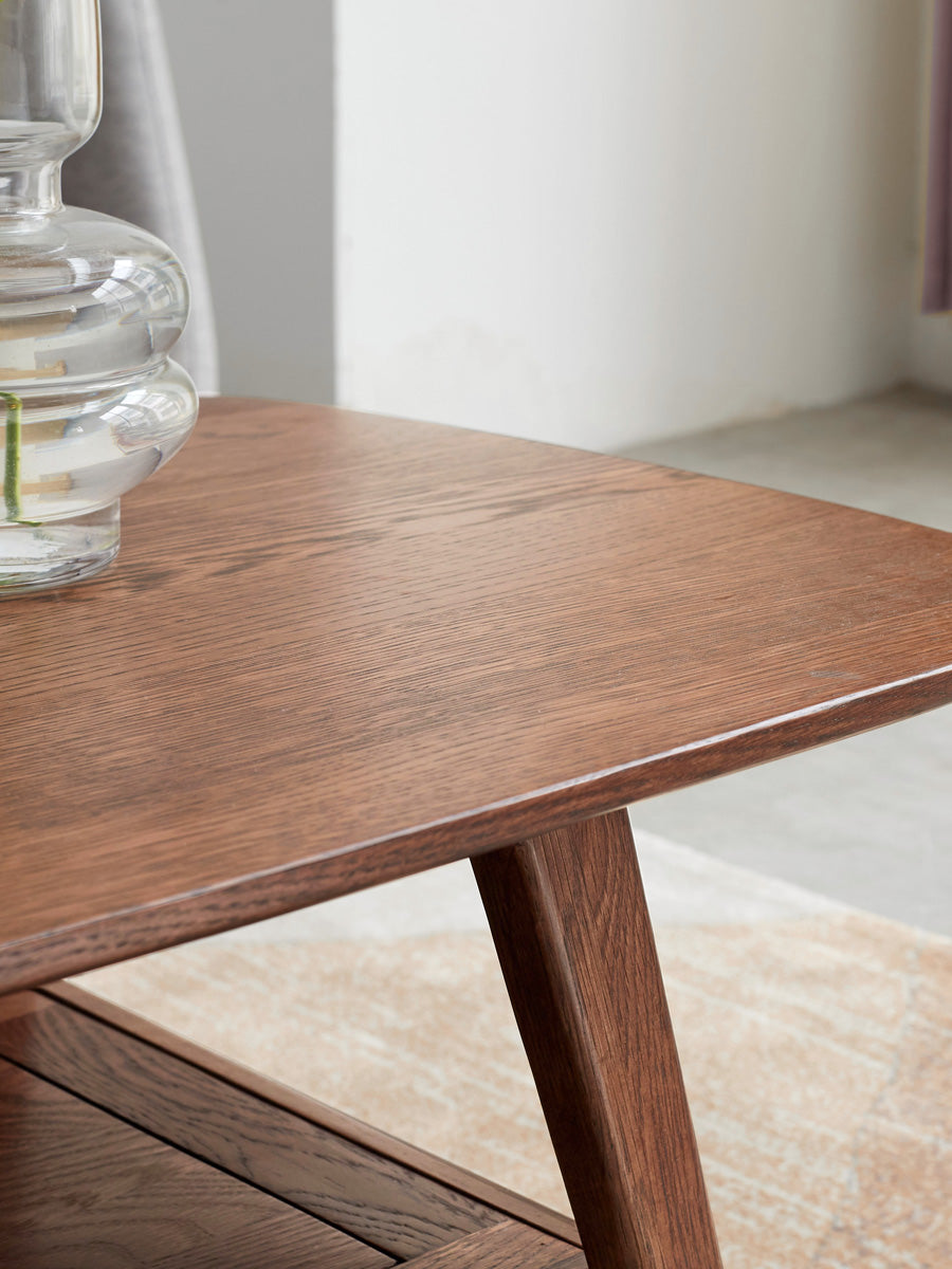 Solid Rubberwood, Beech, Oak Solid Wood Walnut Color Double-Layer Coffee Table