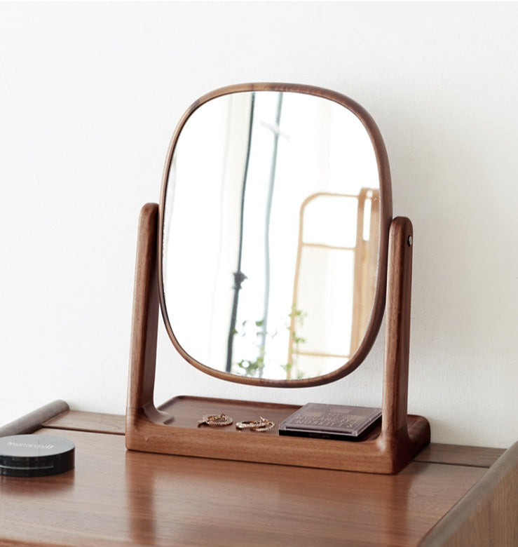 Black Walnut Solid Wood Makeup Mirror Storage Box Degree Rotation