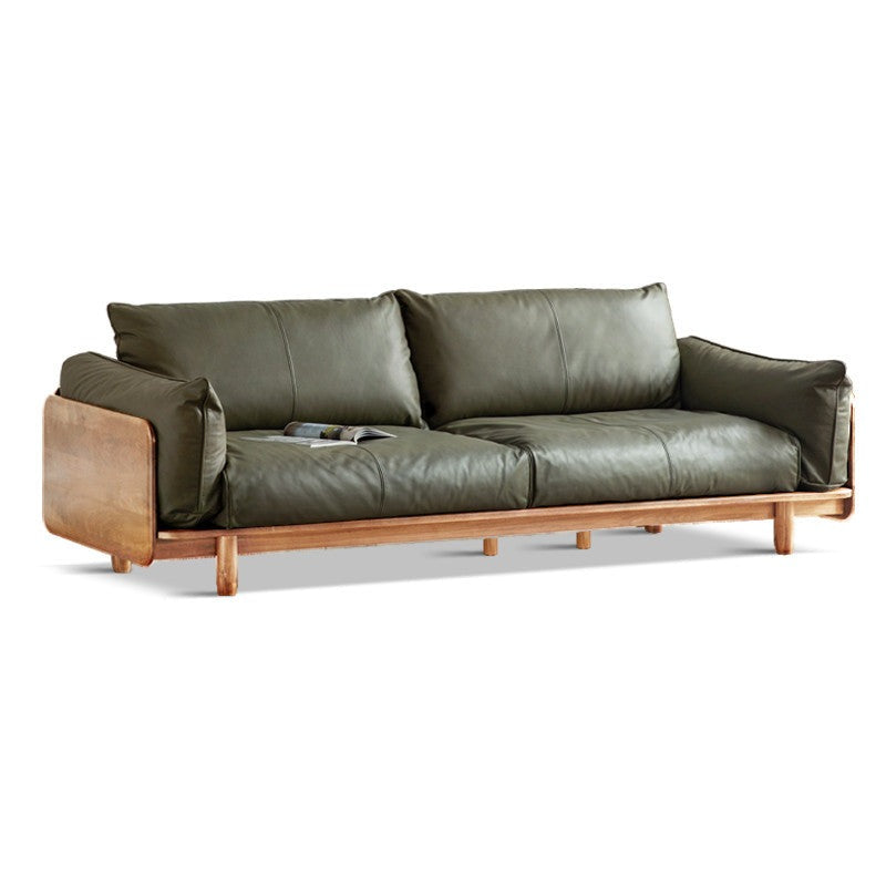 Cherry Wood Sofa Genuine Leather, Fabric-