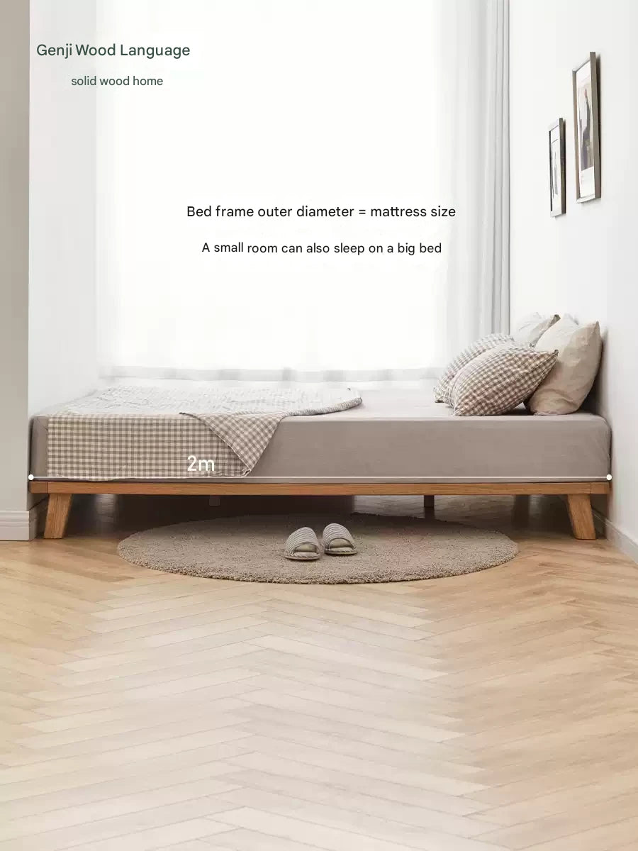 Oak solid wood platform bed, headboard-free bed
