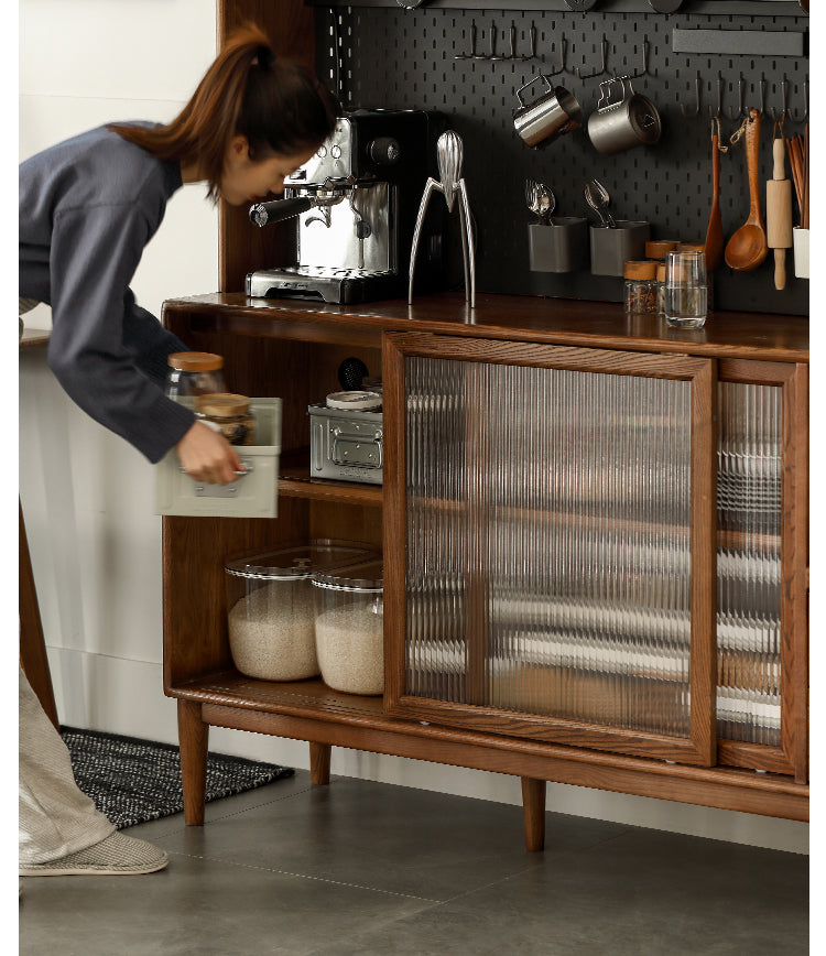 Ash Solid Wood Sideboard High Wine Cabinet Buffet