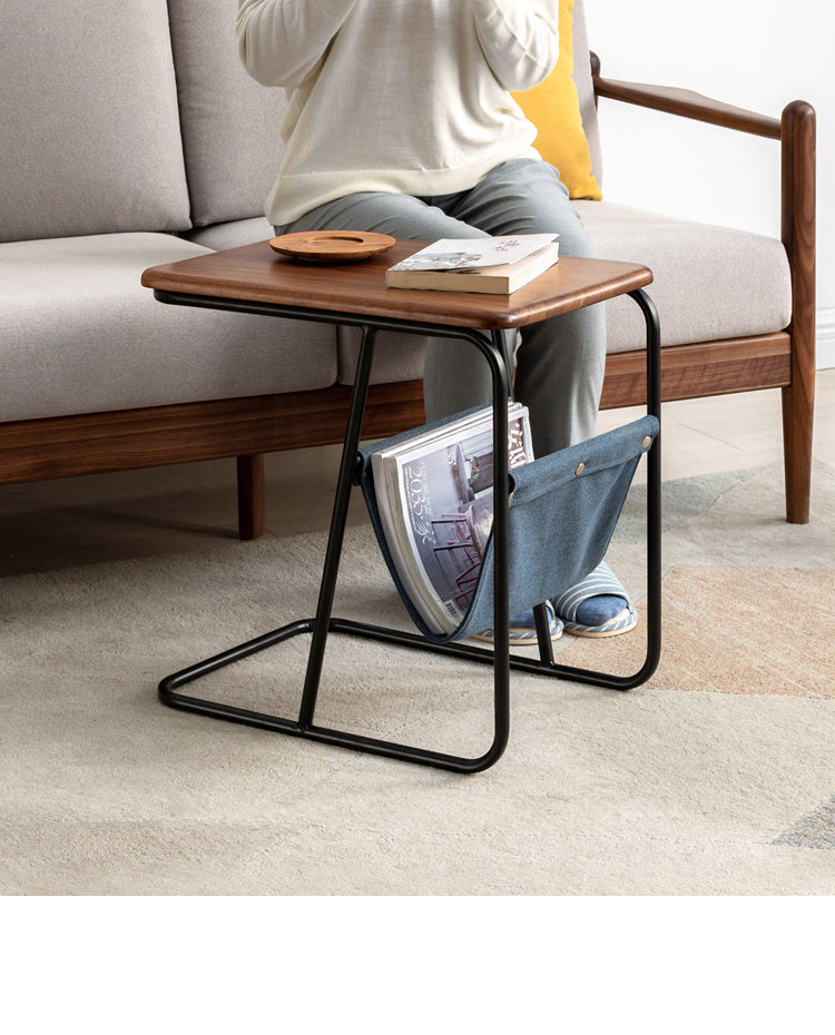 Black Walnut, Oak Solid Wood C-shaped Iron Side Table
