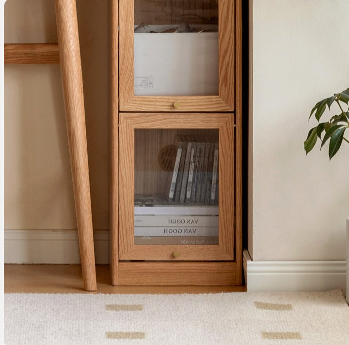 Oak Solid Wood Bookcase Corner Glass Flip Door