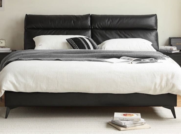 Leather Upholstered Bed with Down Filling