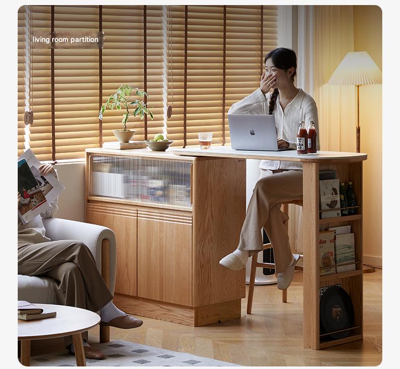 Oak Solid Wood Retractable Rock Plate Bar Table
