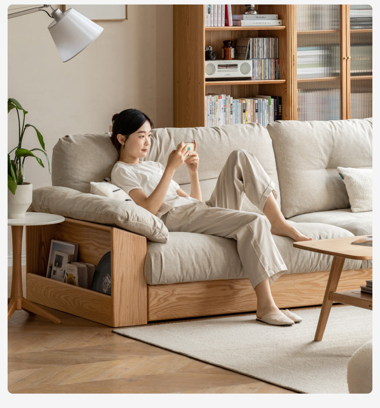 Oak Solid Wood Floor Storage Sofa, Goose Down.