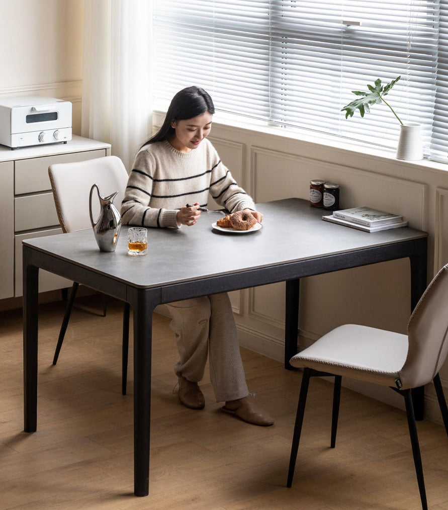 Oak Solid Wood, Solid RubberWood Dining Table Rock Slab Surface