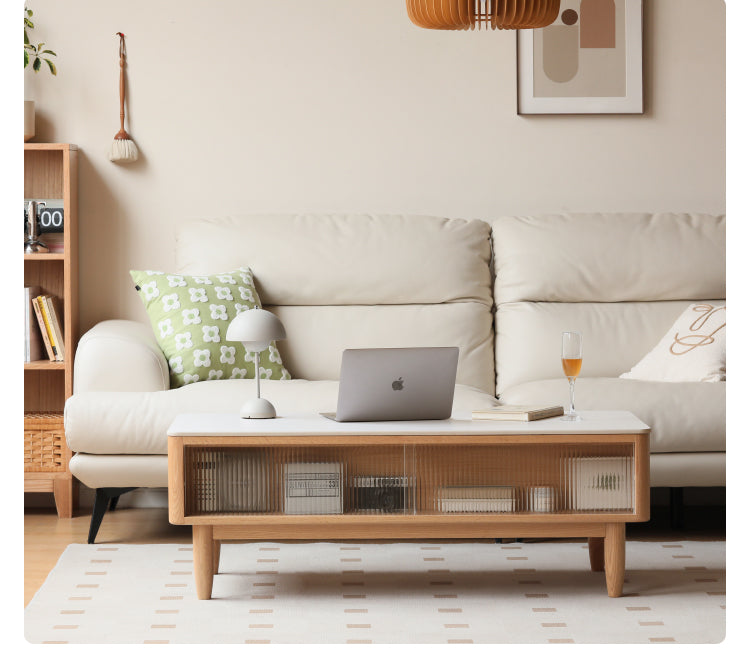 Oak Solid Wood Modern Slate Lifting Coffee Table