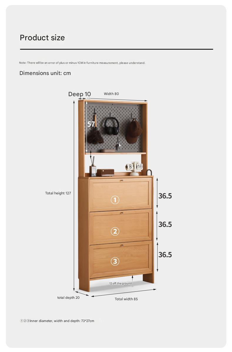 Beech Solid Wood Ultra-Thin Flip Bucket Shoe Cabinet