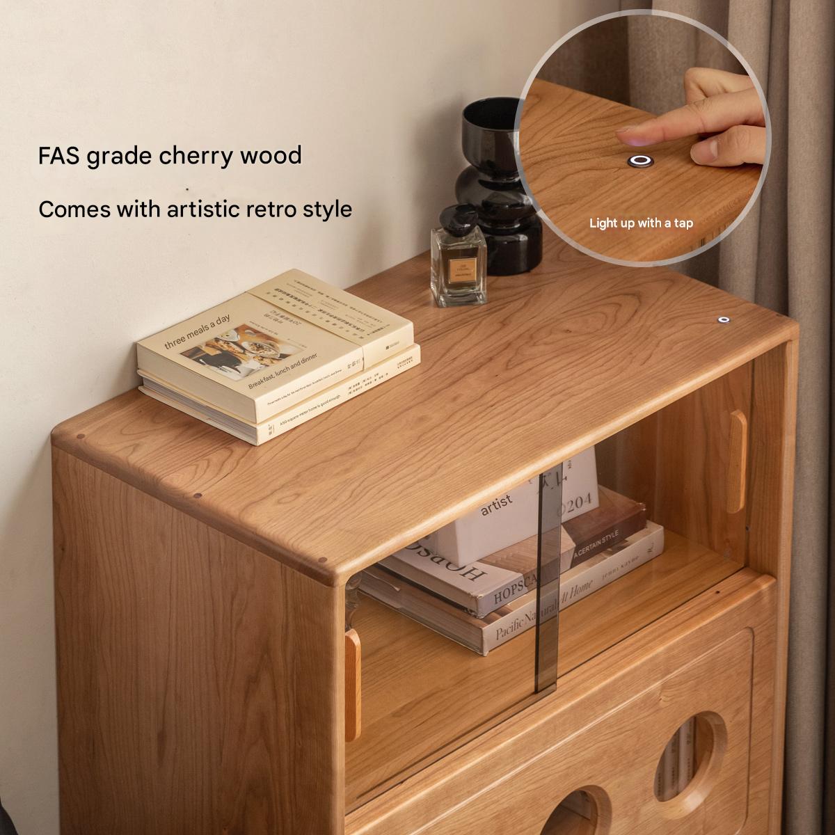 Cherry Solid Wood Retro Storage Side Cabinet.