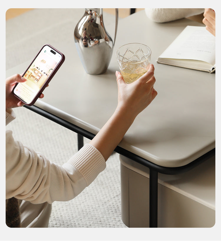 Poplar Solid Wood Modern Light Luxury Rock Board Coffee Table