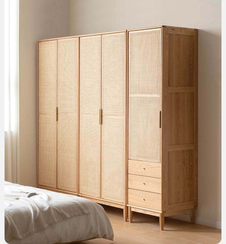 Oak Solid Wood Rattan Wardrobe.